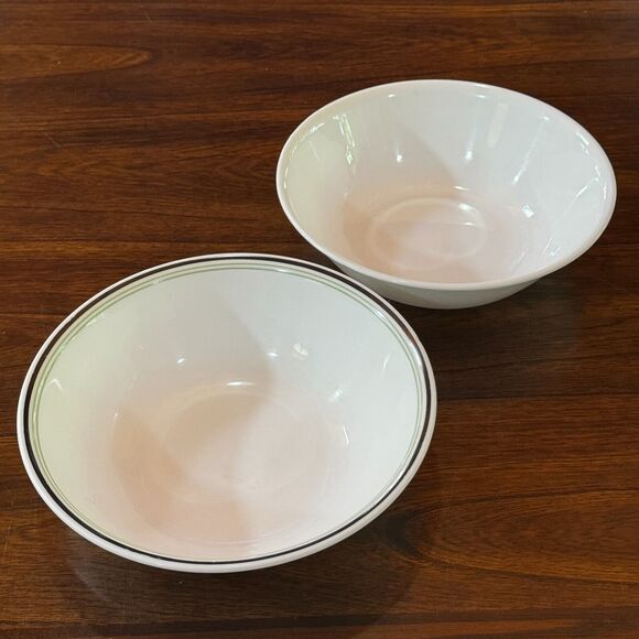 Vintage Corelle Vitrelle Frost White Green Trim Serving Bowl 8.5", Set of 2 - Picture 1 of 11